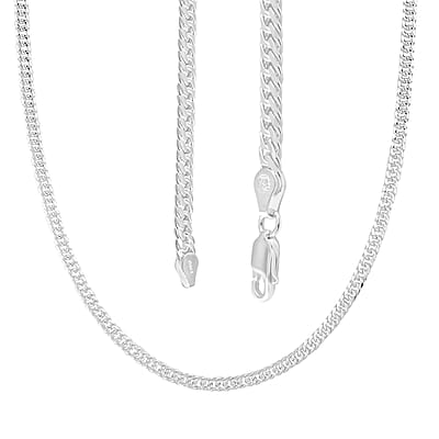 Italian Sterling Silver Double Curb Link Pave Chain Necklace 20 Inches 19.8 Grams