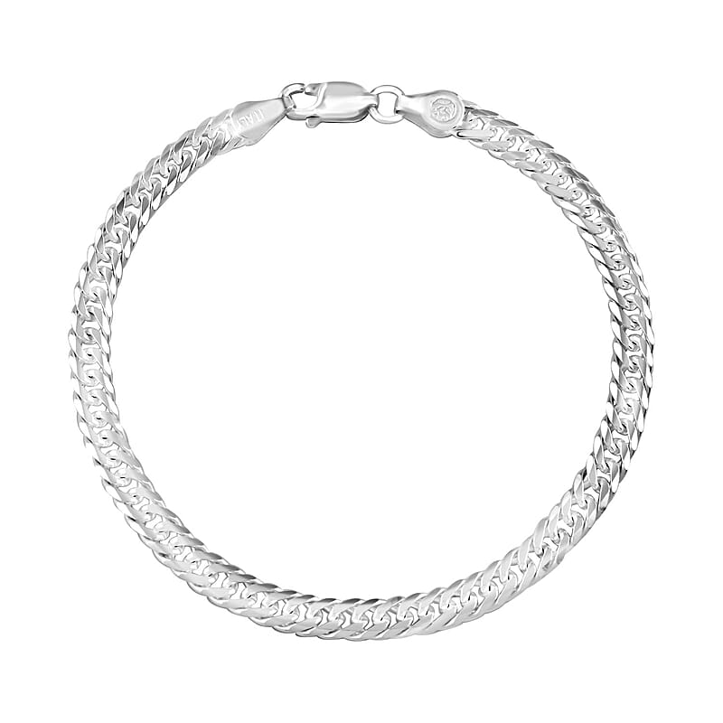 Italian Sterling Silver Double Curb Link Pave Chain Bracelet (7.50 In) 7.5 Grams