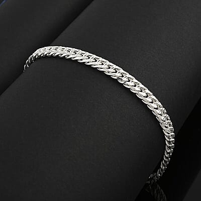 Italian Sterling Silver Double Curb Link Pave Chain Bracelet (7.50 In) 7.5 Grams