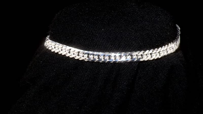 Italian Sterling Silver Double Curb Link Pave Chain Bracelet (7.50 In) 7.5 Grams