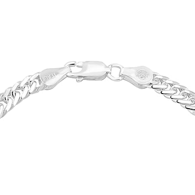 Italian Sterling Silver Double Curb Link Pave Chain Bracelet (7.50 In) 7.5 Grams