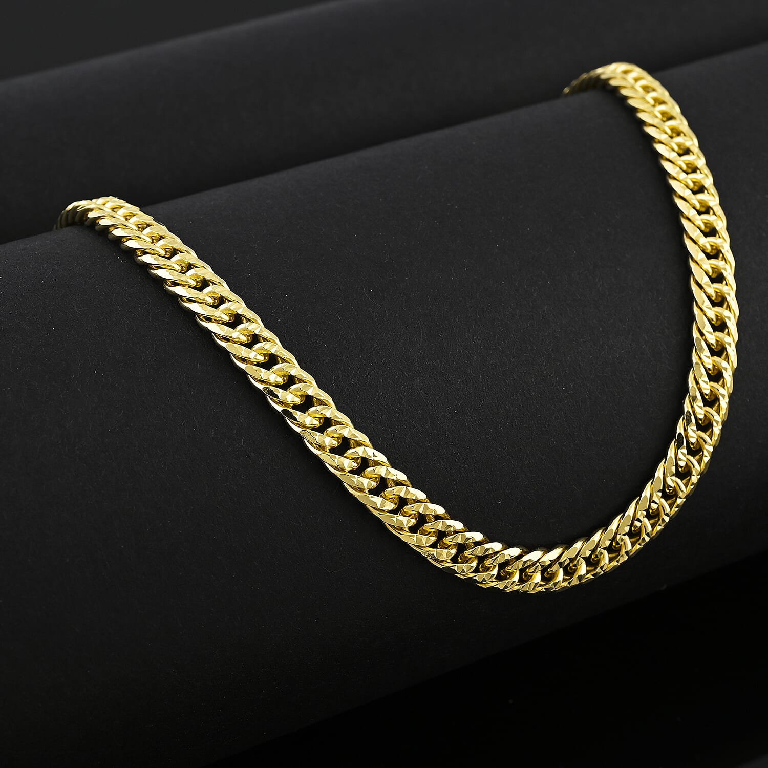 Italian 14K Yellow Gold Over Sterling Silver Double Curb Link Pave Chain Necklace 20 Inches 19.8 Grams