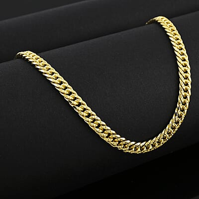 Italian 14K Yellow Gold Over Sterling Silver Double Curb Link Pave Chain Necklace 20 Inches 19.8 Grams