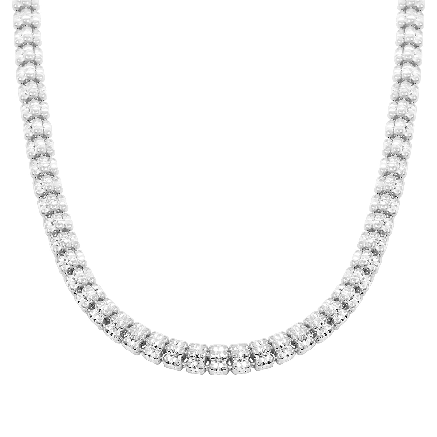 Italian Rhodium Over Sterling Silver Round Ice Chain Necklace 18 Inches 31.23 Grams