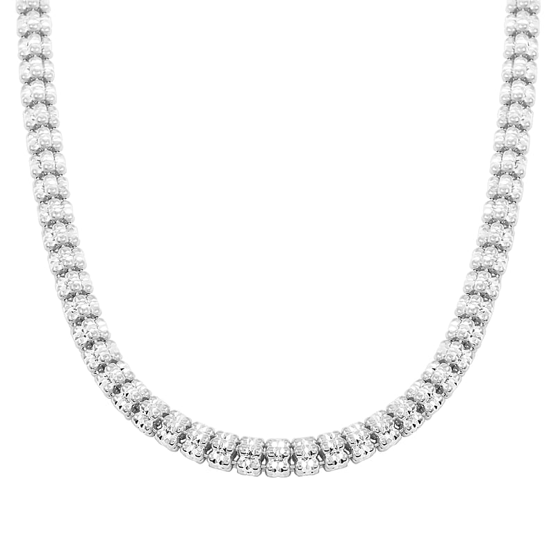 Italian Rhodium Over Sterling Silver Round Ice Chain Necklace 18 Inches 31.23 Grams