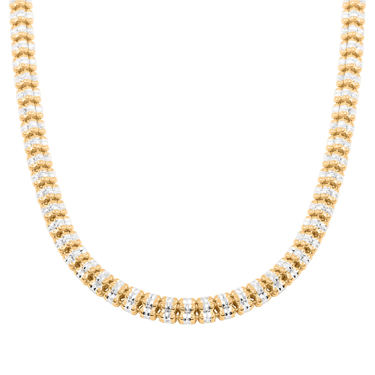 Italian 14K YG Over and Sterling Silver Round Ice Chain Necklace 18 Inches 32.26 Grams
