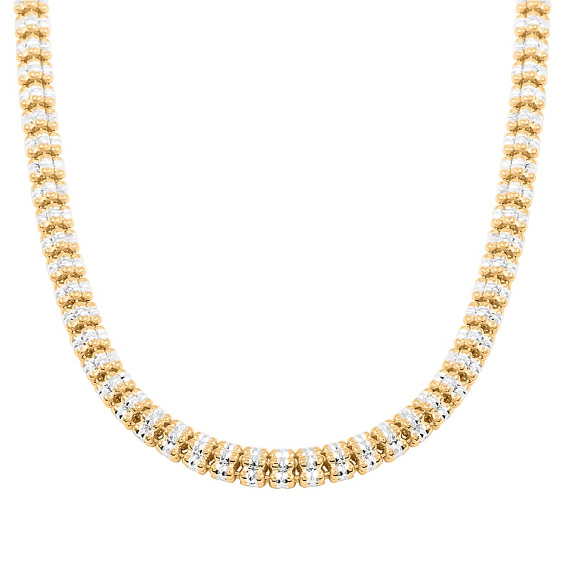 Italian 14K YG Over and Sterling Silver Round Ice Chain Necklace 18 Inches 32.26 Grams