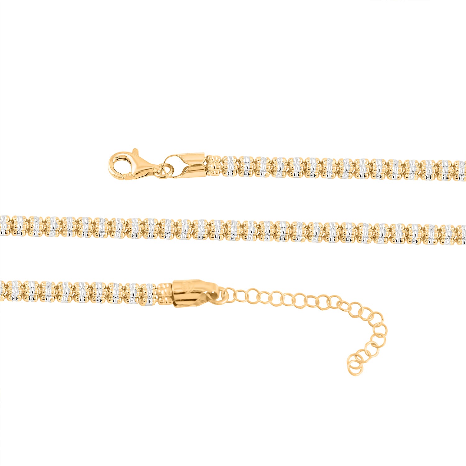 Italian 14K YG Over and Sterling Silver Round Ice Chain Necklace 18 Inches 32.26 Grams