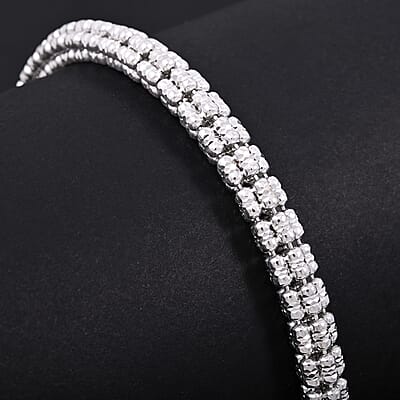 Italian Rhodium Over Sterling Silver Round Ice Chain Bracelet (7.25 In) 12.46 Grams