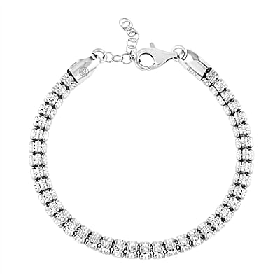 Italian Rhodium Over Sterling Silver Round Ice Chain Bracelet (7.25 In) 12.46 Grams