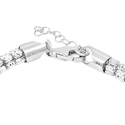 Italian Rhodium Over Sterling Silver Round Ice Chain Bracelet (7.25 In) 12.46 Grams