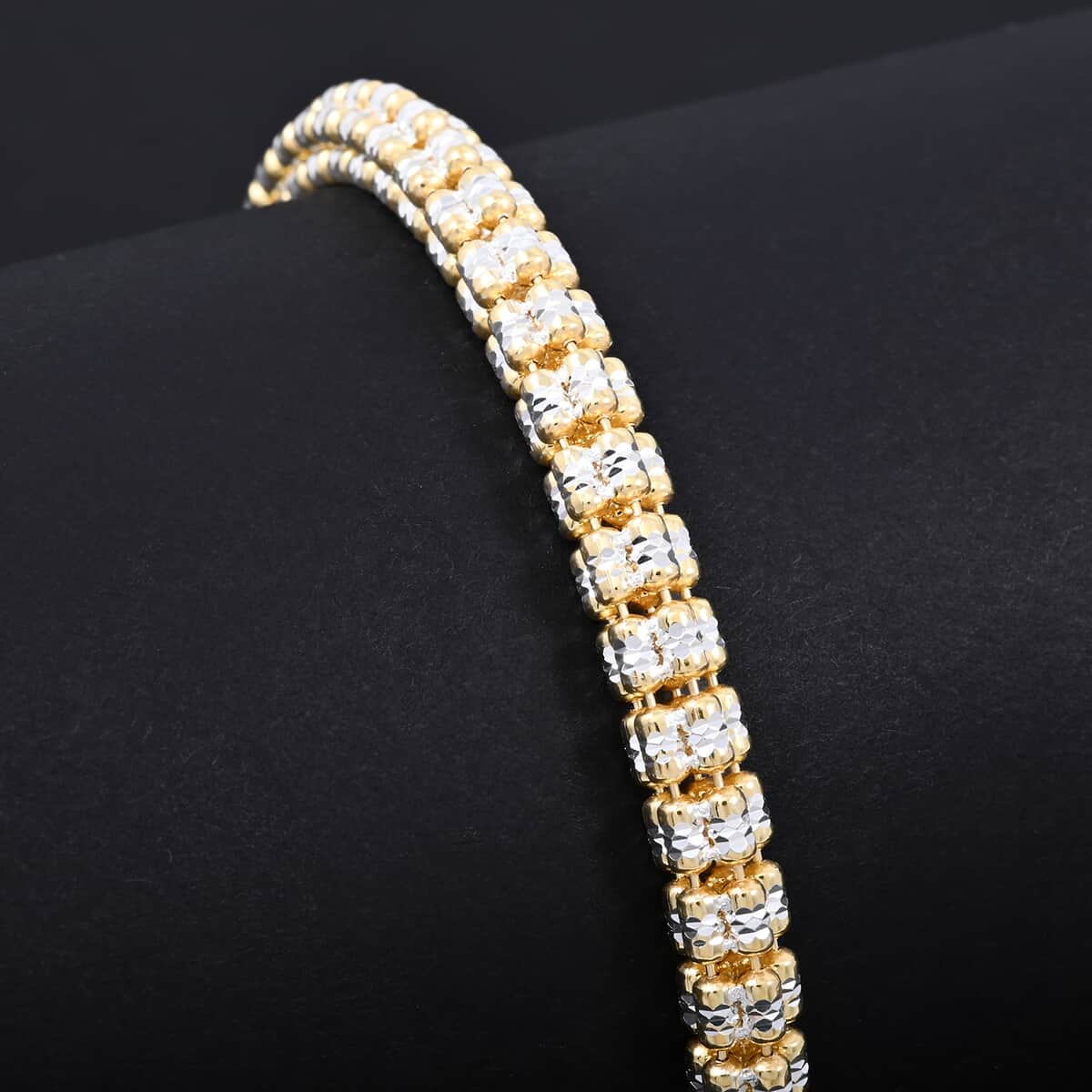 Italian 14K Yellow Gold Over and Sterling Silver Round Ice Chain Bracelet (7.25 In) 13.34 Grams image number 1