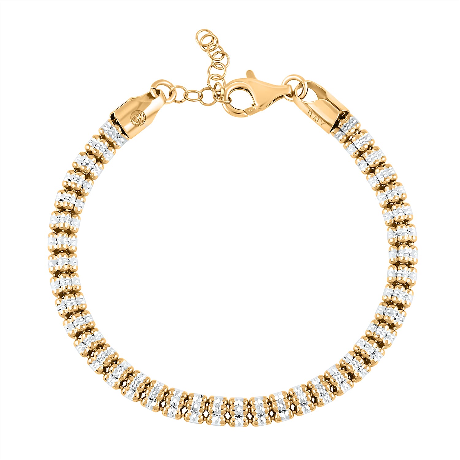 Italian 14K Yellow Gold Over and Sterling Silver Round Ice Chain Bracelet (7.25 In) 13.34 Grams