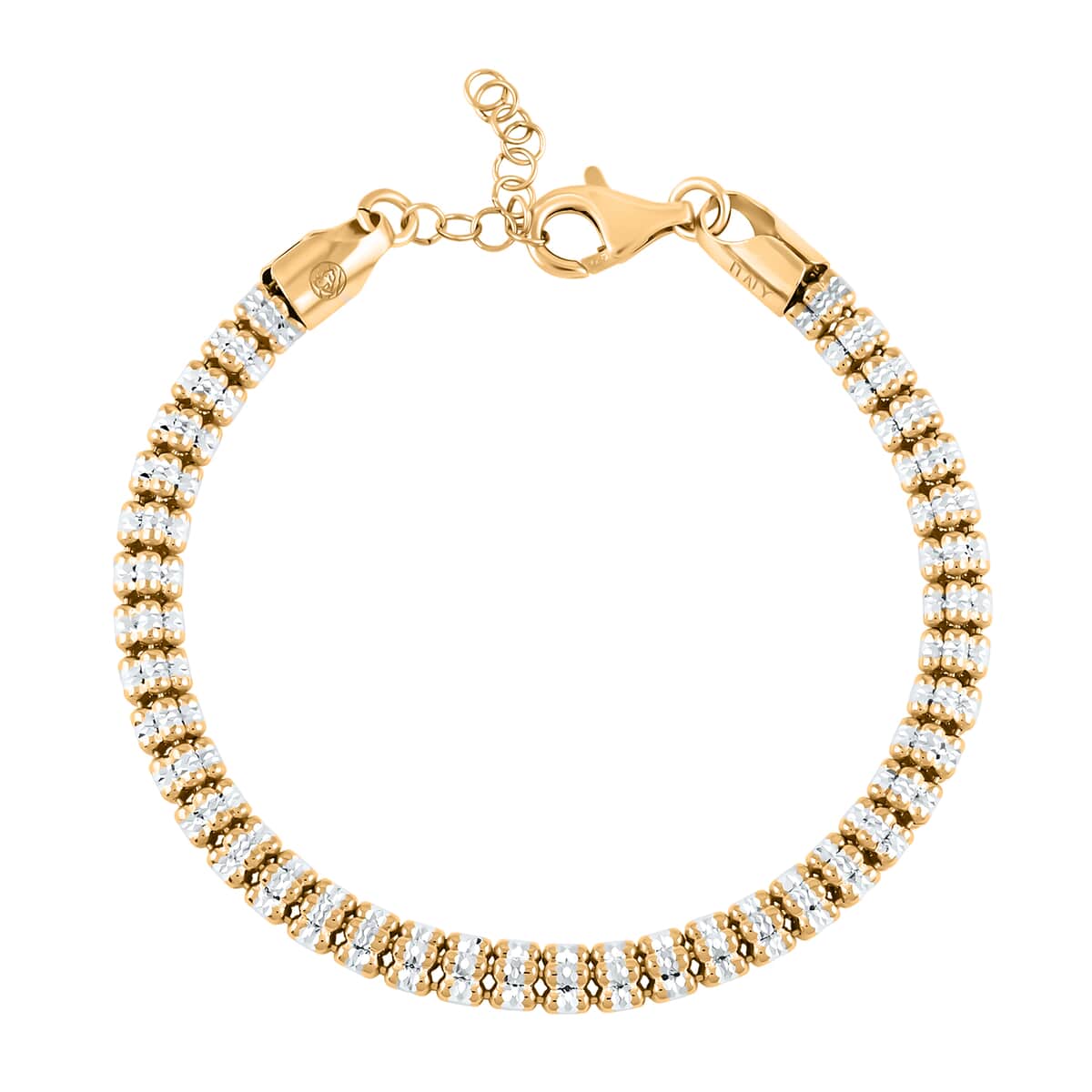 Italian 14K Yellow Gold Over and Sterling Silver Round Ice Chain Bracelet (7.25 In) 13.34 Grams image number 2