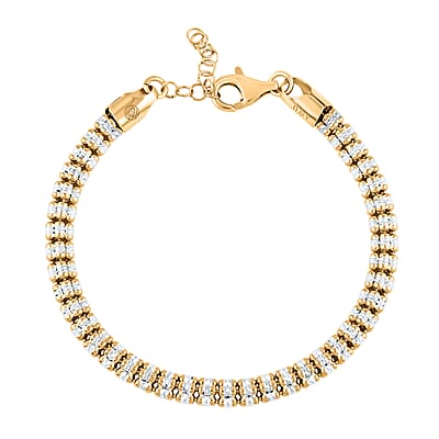 Italian 14K Yellow Gold Over and Sterling Silver Round Ice Chain Bracelet (7.25 In) 13.34 Grams