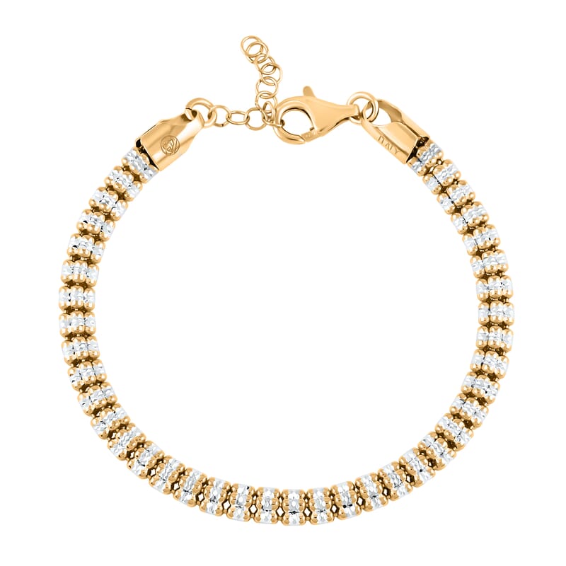Italian 14K Yellow Gold Over and Sterling Silver Round Ice Chain Bracelet (7.25 In) 13.34 Grams