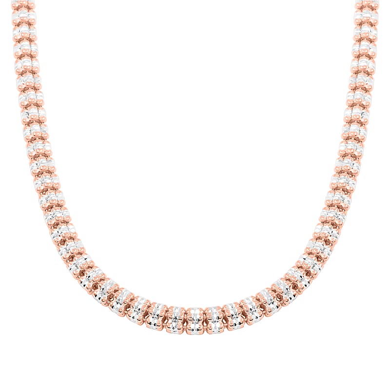 Italian 14K RG Over and Sterling Silver Round Ice Chain Necklace 18 Inches 30.4 Grams