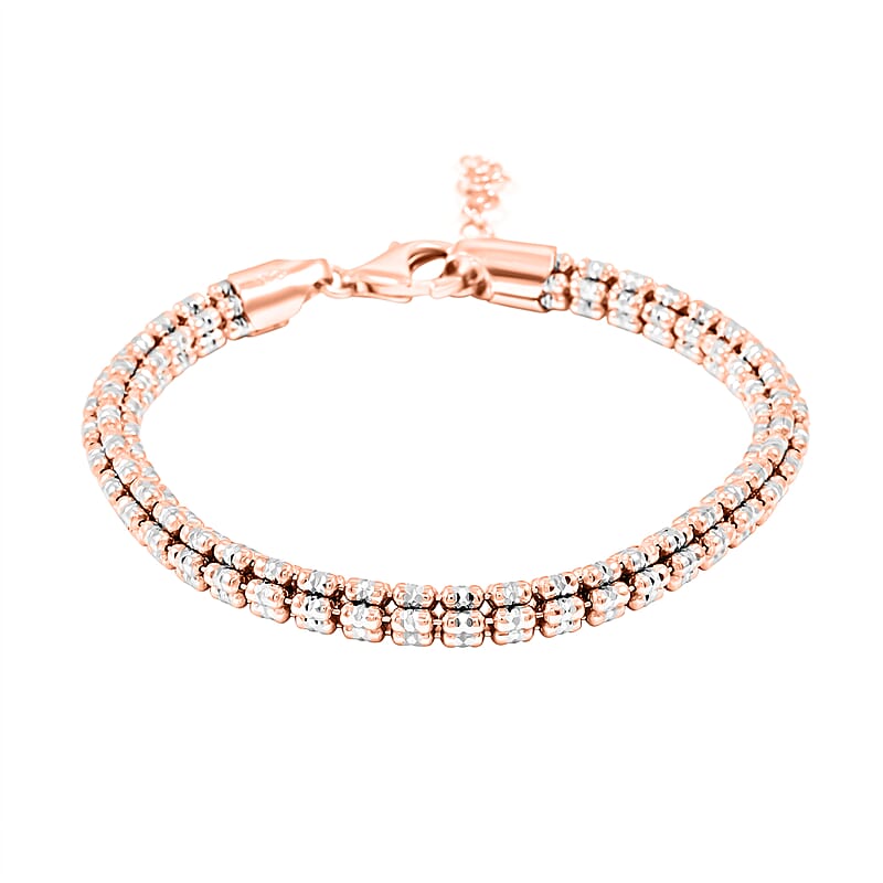 Italian 14K RG Over and Sterling Silver Round Ice Chain Bracelet (7.25 In) 12.20 Grams