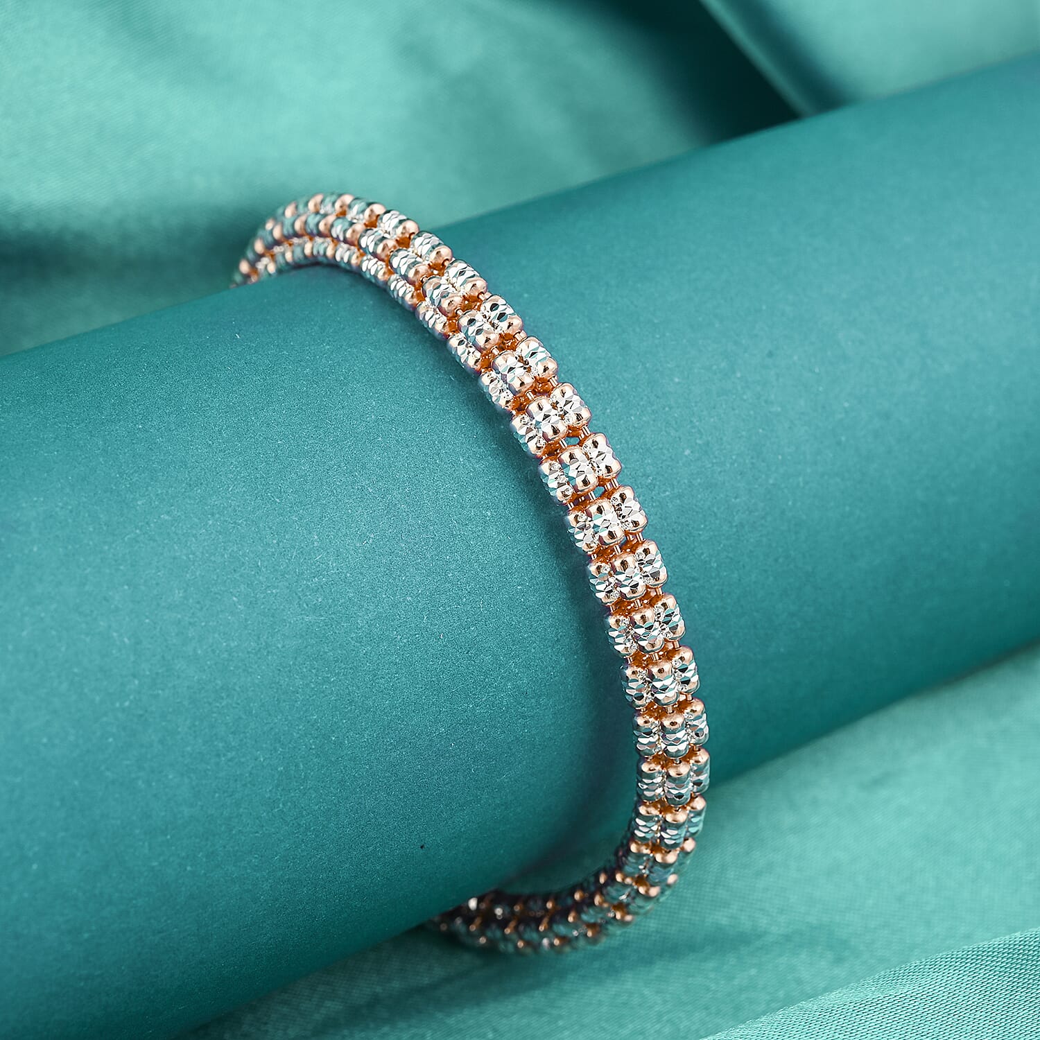 Italian 14K RG Over and Sterling Silver Round Ice Chain Bracelet (7.25 In) 12.20 Grams
