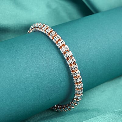 Italian 14K RG Over and Sterling Silver Round Ice Chain Bracelet (7.25 In) 12.20 Grams