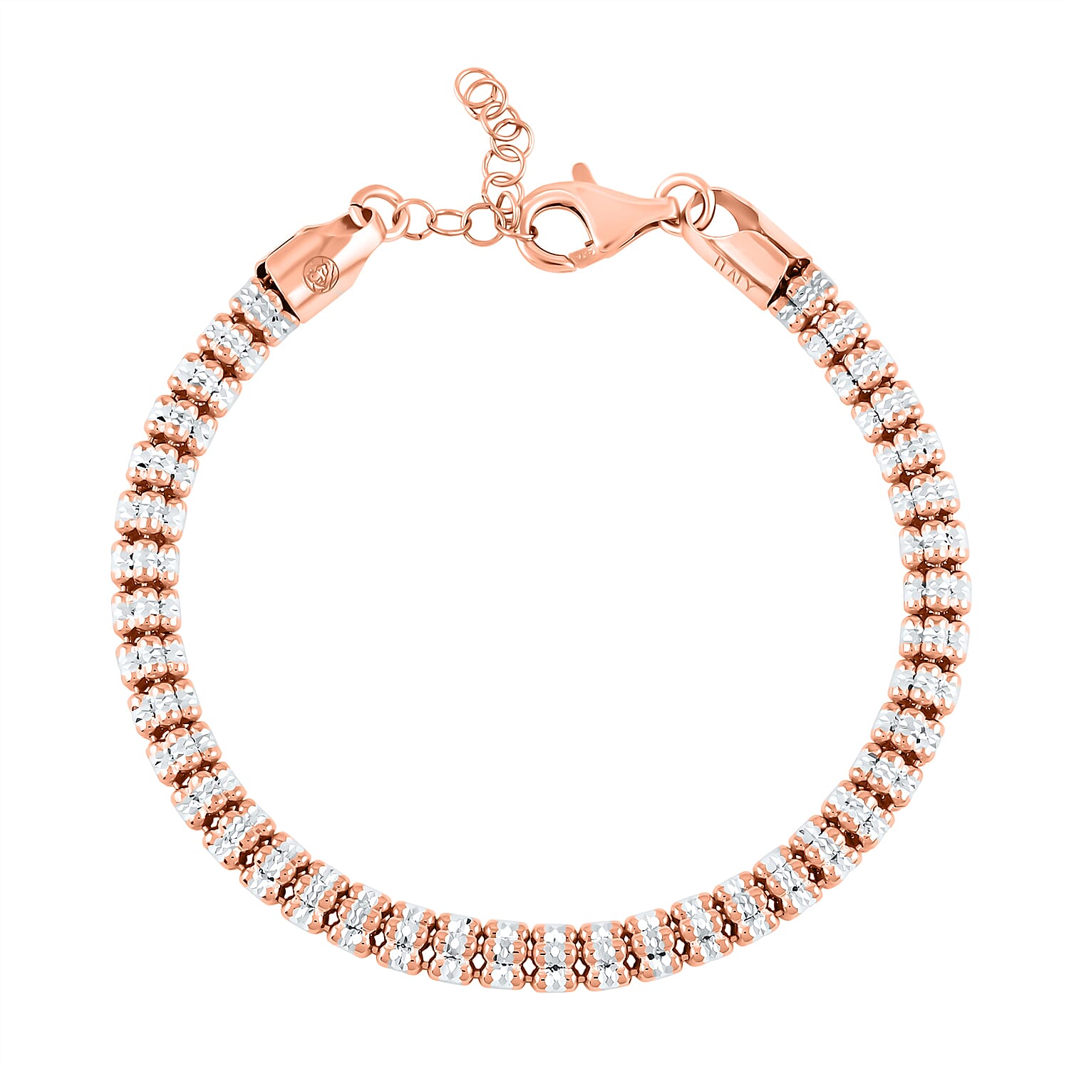 Italian 14K RG Over and Sterling Silver Round Ice Chain Bracelet (7.25 In) 12.20 Grams