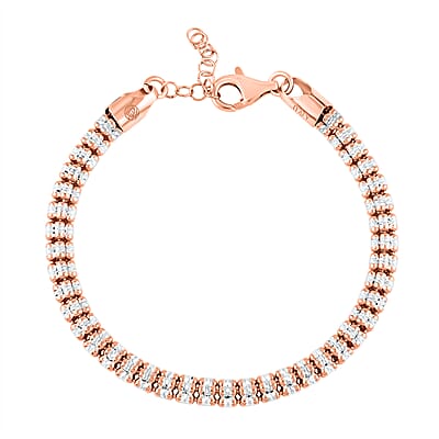 Italian 14K RG Over and Sterling Silver Round Ice Chain Bracelet (7.25 In) 12.20 Grams
