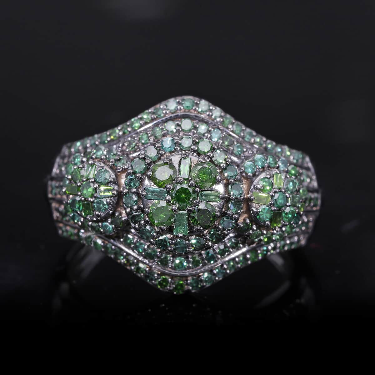 Green Diamond 1.00 ctw Ring in Platinum Over Sterling Silver (Size 10.0) image number 1