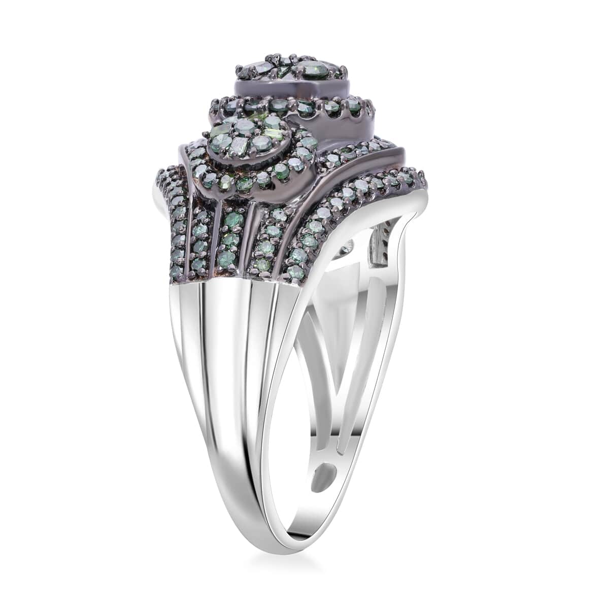 Green Diamond 1.00 ctw Ring in Platinum Over Sterling Silver (Size 10.0) image number 3