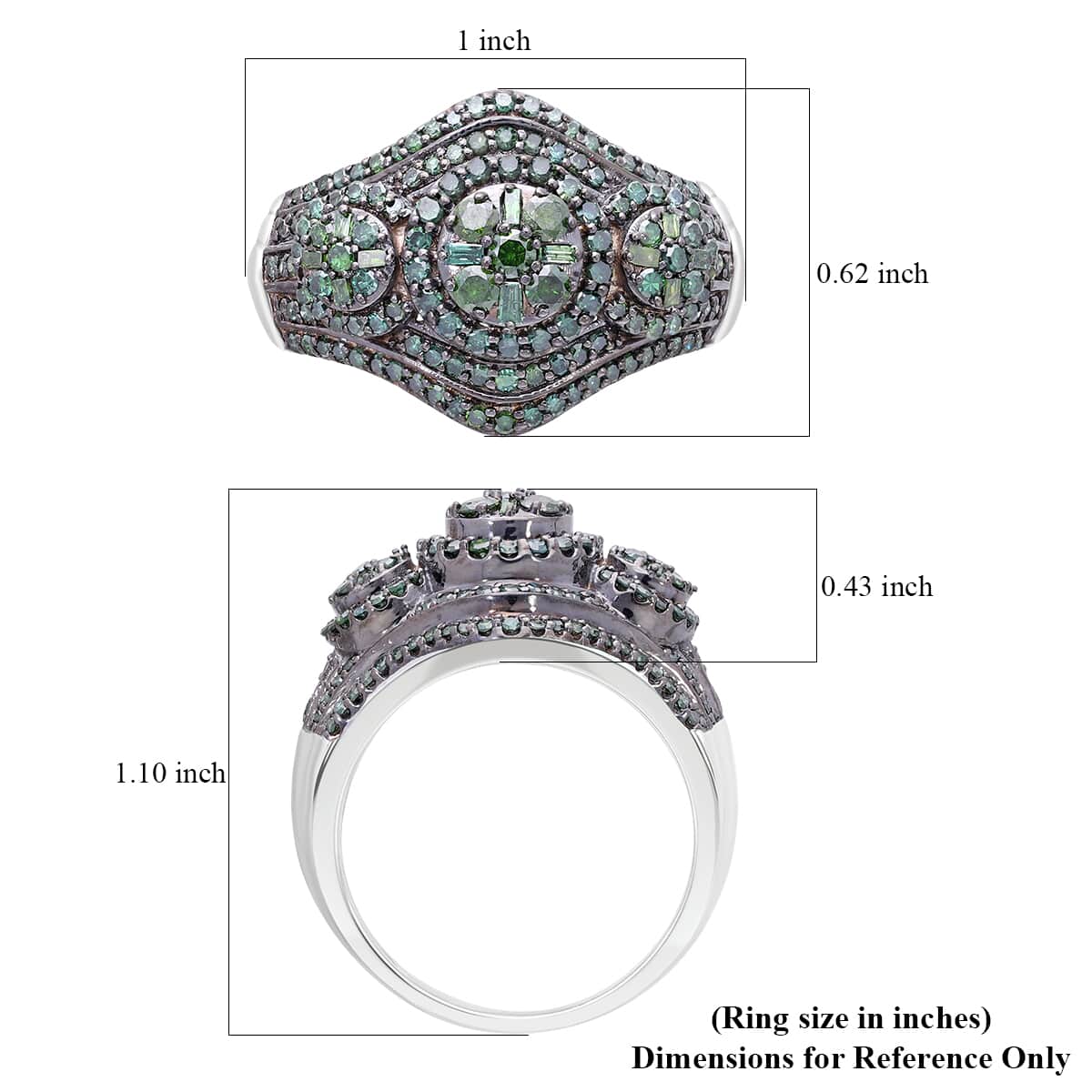 Green Diamond 1.00 ctw Ring in Platinum Over Sterling Silver (Size 10.0) image number 5