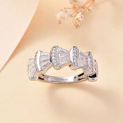 Moissanite 1.65 ctw Ring in Rhodium Over Sterling Silver (Size 10.0)