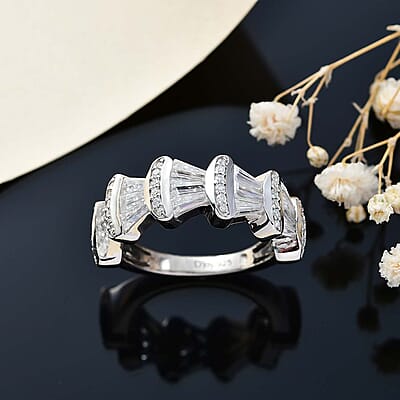 Moissanite 1.65 ctw Ring in Rhodium Over Sterling Silver (Size 10.0)