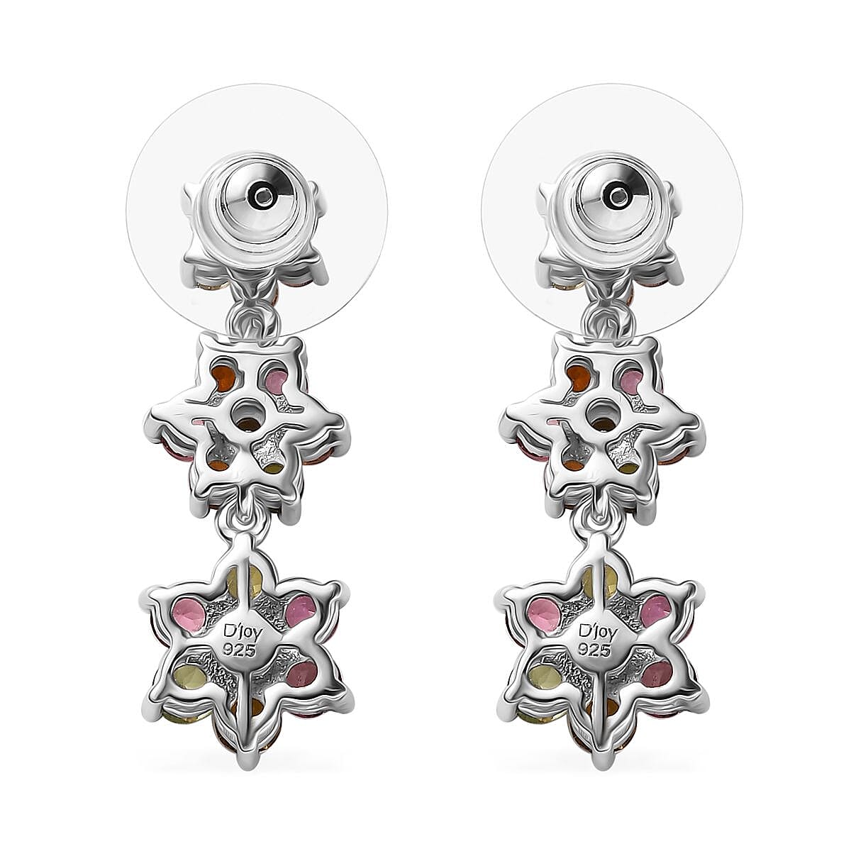 Multi-Tourmaline 3.20 ctw Flower Earrings in Rhodium Over Sterling Silver
