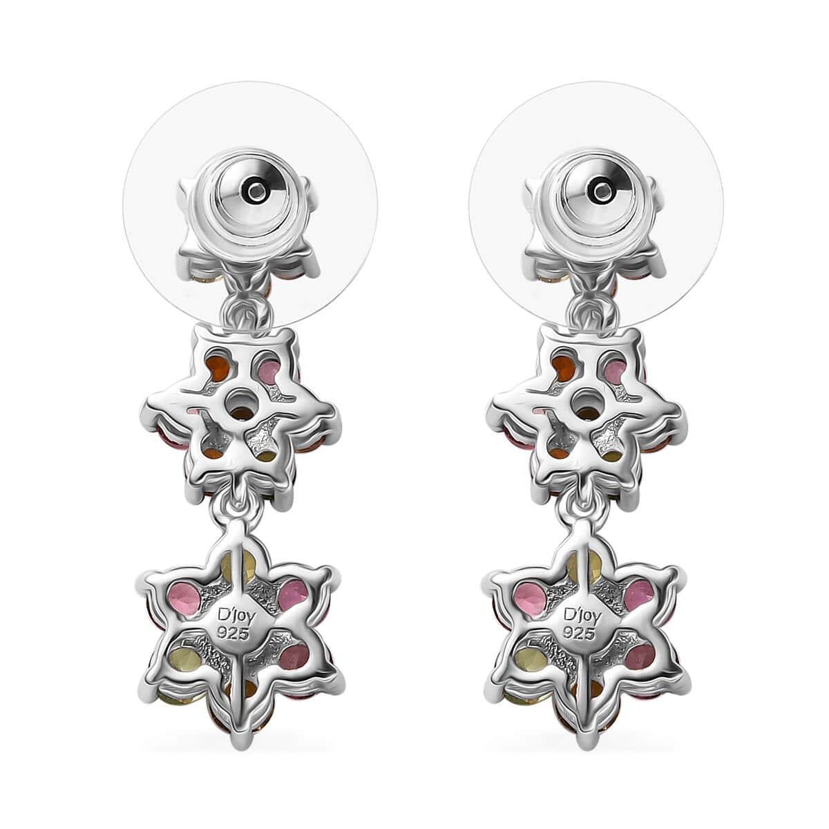 Multi-Tourmaline 3.20 ctw Flower Earrings in Rhodium Over Sterling Silver image number 3