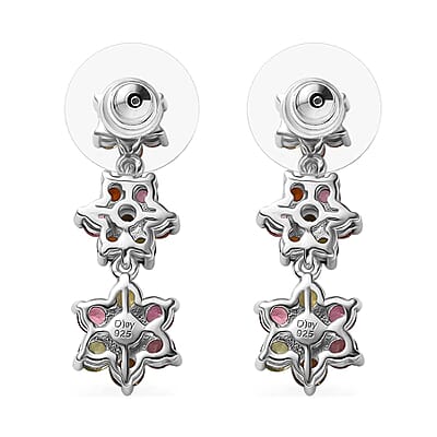 Multi-Tourmaline 3.20 ctw Flower Earrings in Rhodium Over Sterling Silver