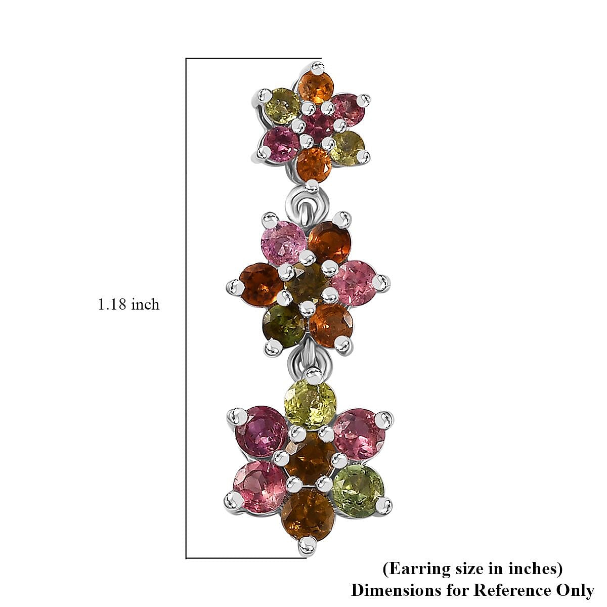 Multi-Tourmaline 3.20 ctw Flower Earrings in Rhodium Over Sterling Silver