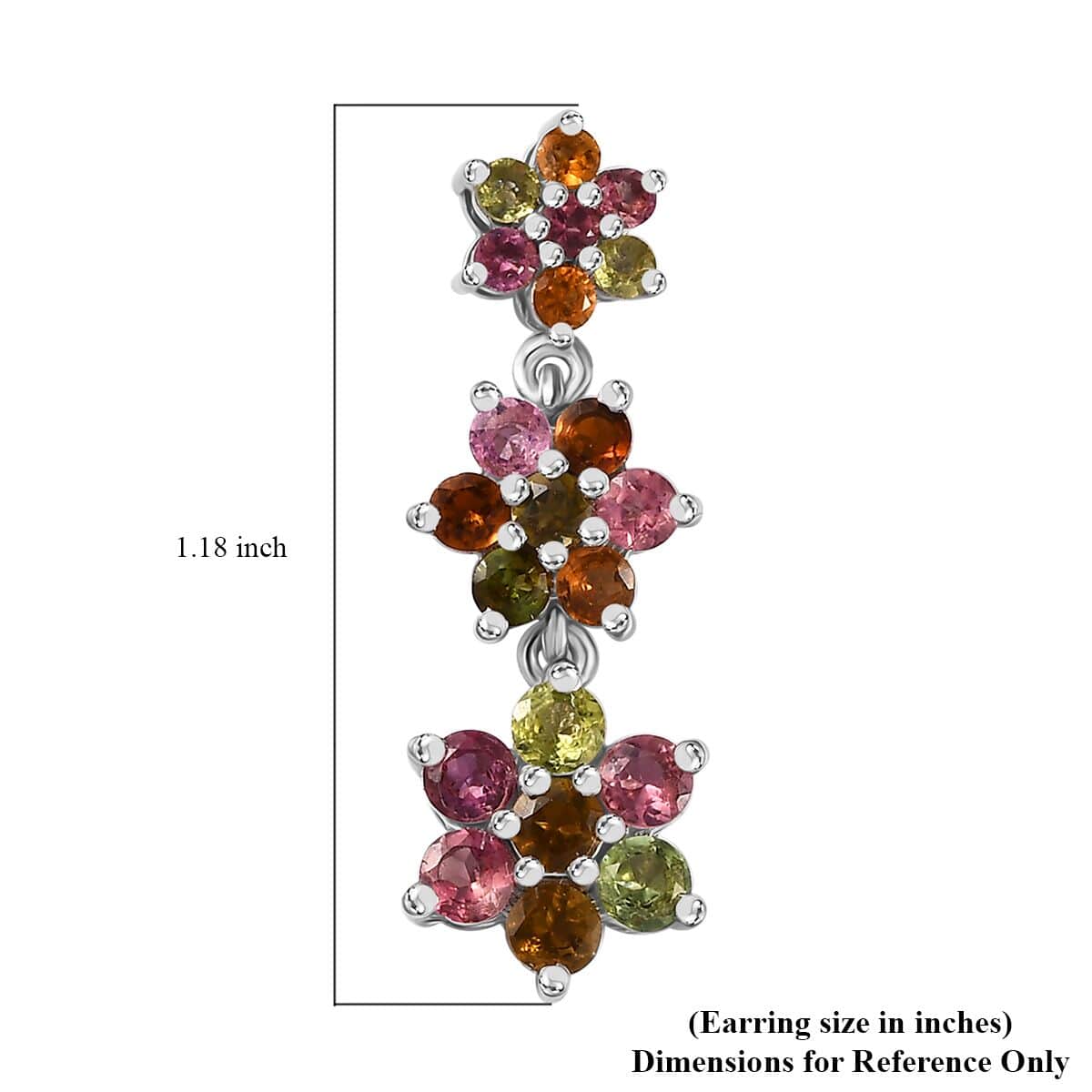 Multi-Tourmaline 3.20 ctw Flower Earrings in Rhodium Over Sterling Silver image number 4