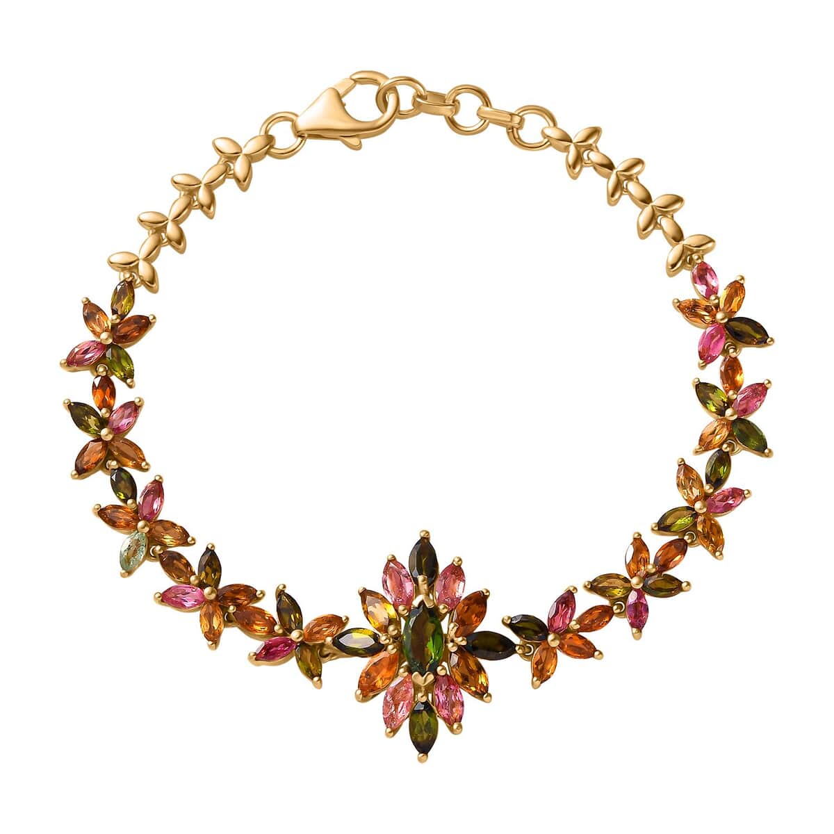 Multi-Tourmaline 6.00 ctw Floral Harmony Bracelet in 18K Vermeil Yellow Gold Over Sterling Silver (6.50 In) image number 0