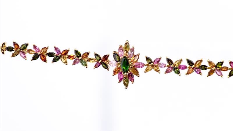 D'Joy Multi-Tourmaline 6.00 ctw Floral Harmony Bracelet in 18K Vermeil Yellow Gold Over Sterling Silver (6.50 In)