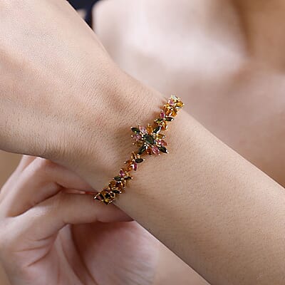 D'Joy Multi-Tourmaline 6.00 ctw Floral Harmony Bracelet in 18K Vermeil Yellow Gold Over Sterling Silver (6.50 In)