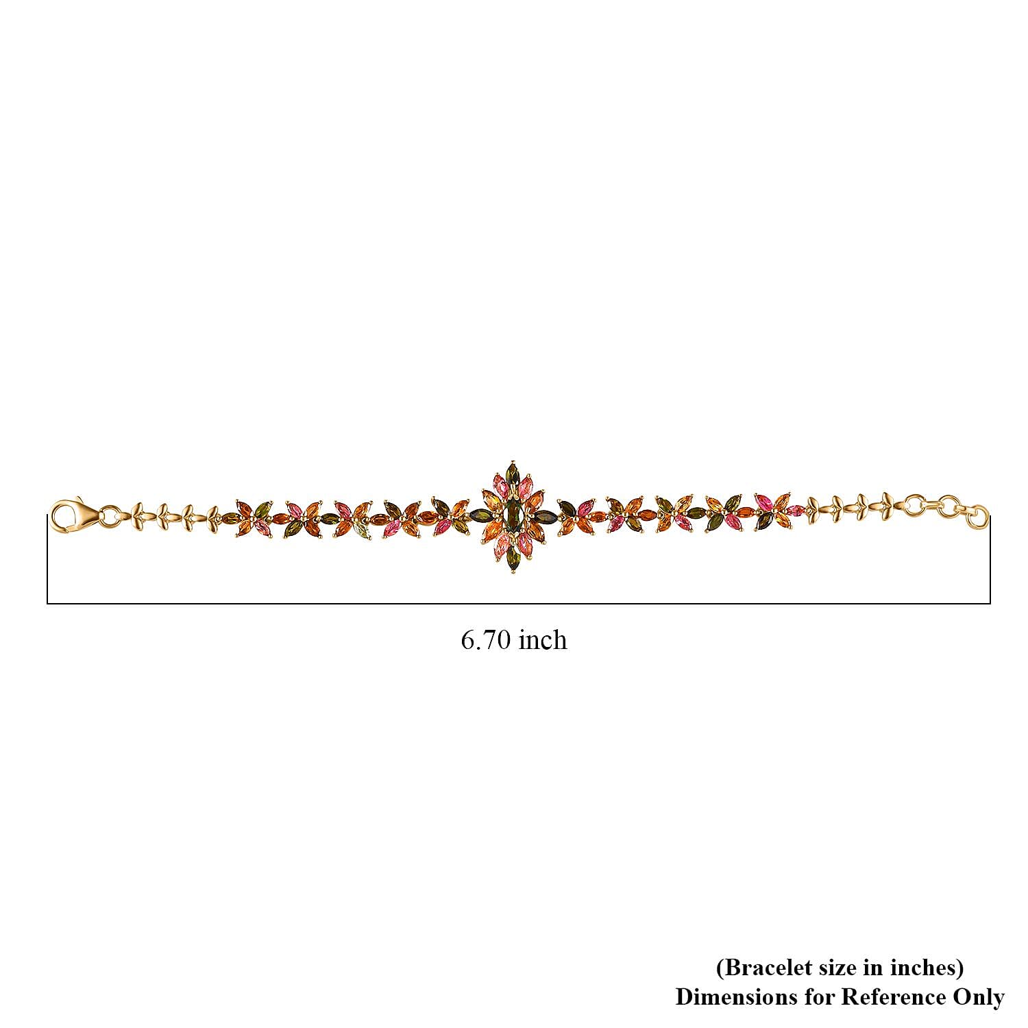 D'Joy Multi-Tourmaline 6.00 ctw Floral Harmony Bracelet in 18K Vermeil Yellow Gold Over Sterling Silver (6.50 In)
