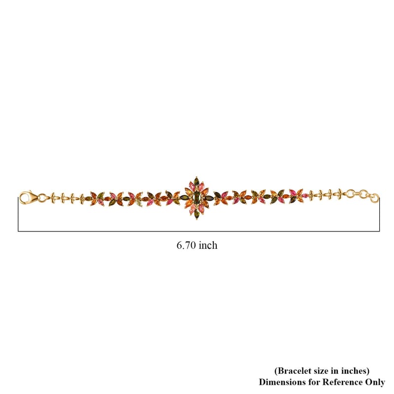 D'Joy Multi-Tourmaline 6.00 ctw Floral Harmony Bracelet in 18K Vermeil Yellow Gold Over Sterling Silver (6.50 In)