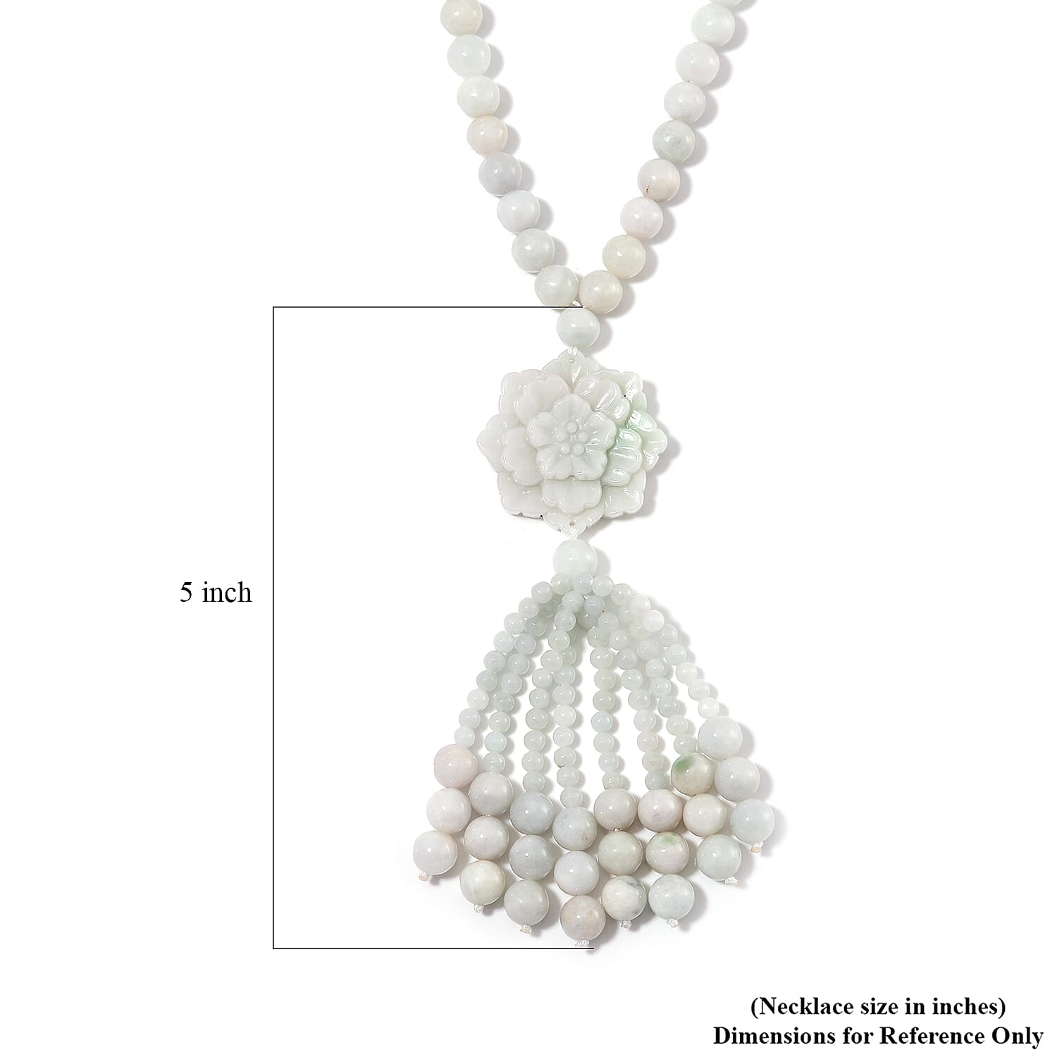 Natural Jade 620.00 ctw Carved Flower Beaded Necklace in Rhodium Over Sterling Silver 26 Inches