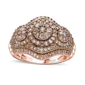 Natural Champagne Diamond 1.00 ctw Floral Majesty Ring in Vermeil Rose Gold Over Sterling Silver (Size 7.0) 