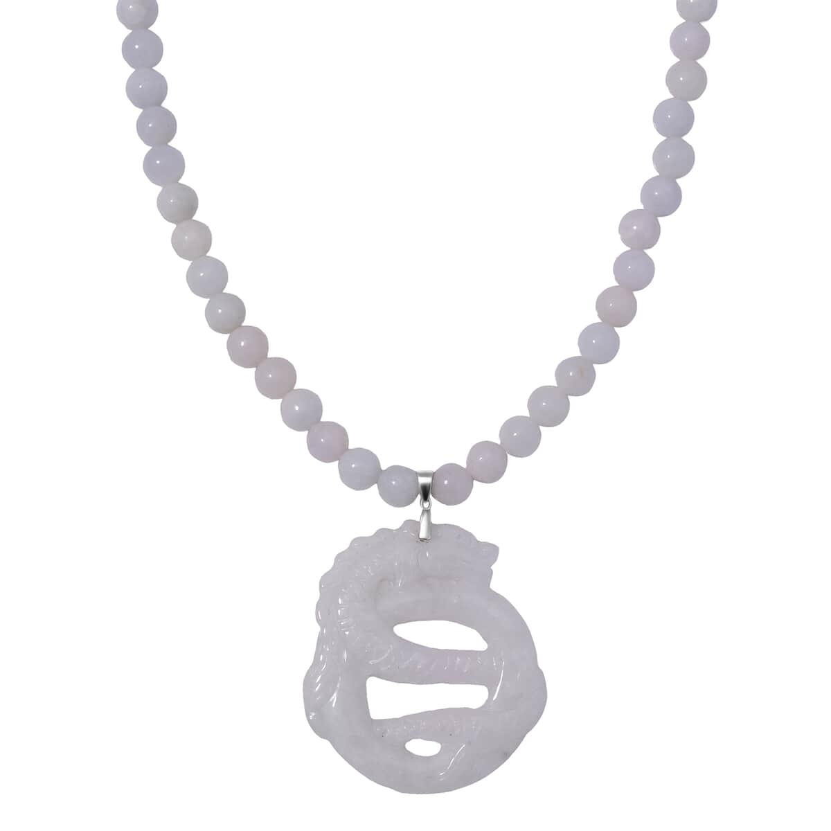 Natural Jade 350.00 ctw Carved Double Dragon and Beaded Necklace in Rhodium Over Sterling Silver 20 Inches image number 0