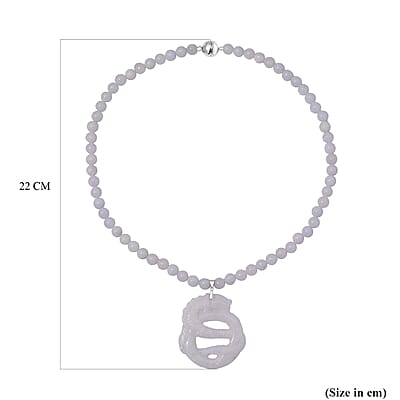 Natural Jade 350.00 ctw Carved Double Dragon and Beaded Necklace in Rhodium Over Sterling Silver 20 Inches