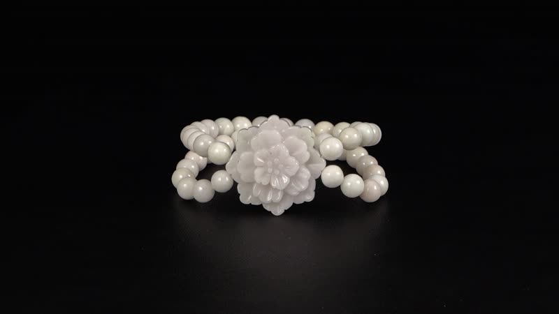 Natural Jade 280.00 ctw Carved Flower and Beaded Stretch 2 Row Bracelet