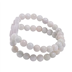 Natural Jade 280.00 ctw Carved Flower and Beaded Stretch 2 Row Bracelet
