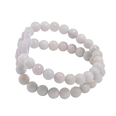 Natural Jade 280.00 ctw Carved Flower and Beaded Stretch 2 Row Bracelet