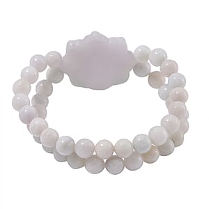 Natural Jade 280.00 ctw Carved Flower and Beaded Stretch 2 Row Bracelet