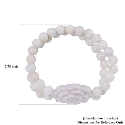 Natural Jade 280.00 ctw Carved Flower and Beaded Stretch 2 Row Bracelet